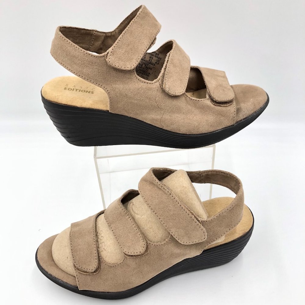 Basic Editions Sandals Taupe Wedge Sandals Sz 6